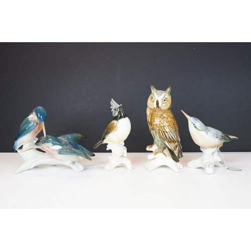 59 - Four Karl Ens porcelain bird figurines to include 7521 Kingfishers figure group, 7518 Nuthatch, 7588... 