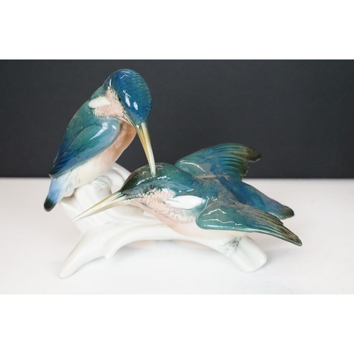 59 - Four Karl Ens porcelain bird figurines to include 7521 Kingfishers figure group, 7518 Nuthatch, 7588... 