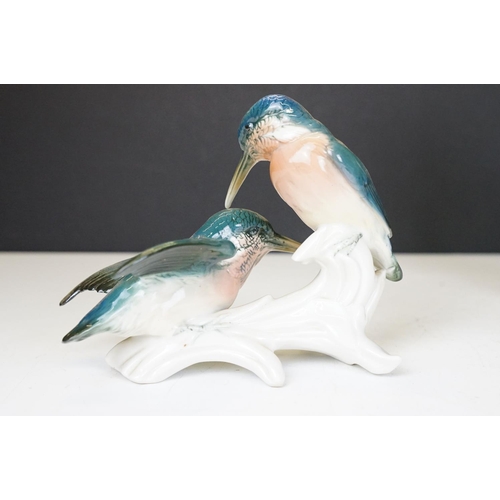 59 - Four Karl Ens porcelain bird figurines to include 7521 Kingfishers figure group, 7518 Nuthatch, 7588... 