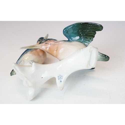 59 - Four Karl Ens porcelain bird figurines to include 7521 Kingfishers figure group, 7518 Nuthatch, 7588... 