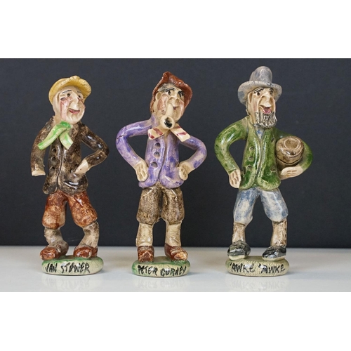 69 - Collection of 11 Widdecombe Fair pottery figures to include Fisherman at the Wheel (signed Alan Youn... 