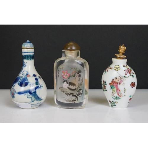 70 - Group of Oriental glass & ceramics to include a set of three Chinese ceramic boxes with white metal ... 