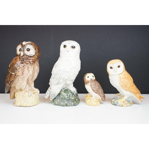 76 - A collection of four ceramic owls to include a Royal Doulton Snowy Owl and Tawny Owl decanter, a Bes... 