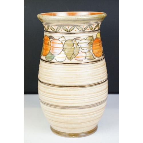 8 - Charlotte Rhead for Crown Ducal - A 'Fruit Border' baluster form vase on ribbed ground, circa 1930's... 