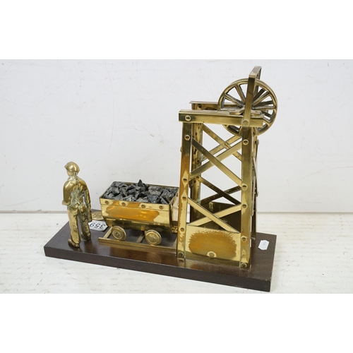 359 - Antique style onyx & metal dial telephone, together with a brass coal mining model (approx 27cm high... 