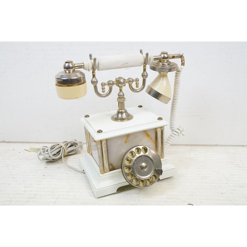 359 - Antique style onyx & metal dial telephone, together with a brass coal mining model (approx 27cm high... 