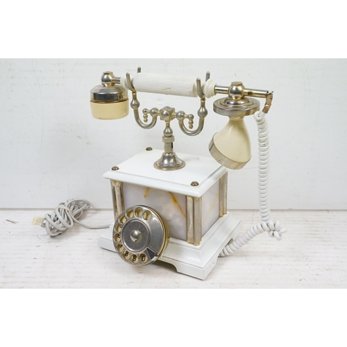 359 - Antique style onyx & metal dial telephone, together with a brass coal mining model (approx 27cm high... 