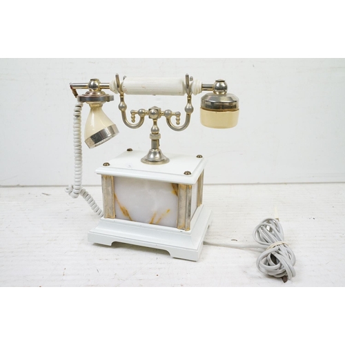 359 - Antique style onyx & metal dial telephone, together with a brass coal mining model (approx 27cm high... 