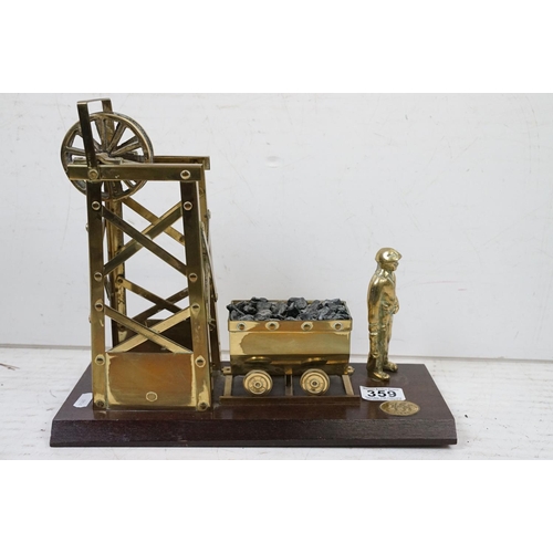 359 - Antique style onyx & metal dial telephone, together with a brass coal mining model (approx 27cm high... 