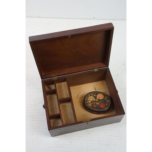 365 - Group of four antique boxes to include a Victorian coromandel 'Brooches' jewellery box (14cm wide), ... 