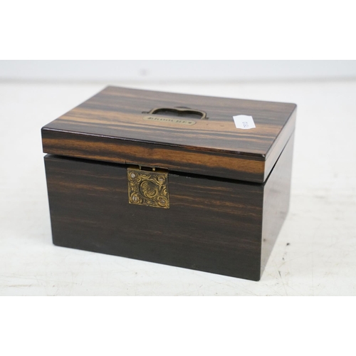 365 - Group of four antique boxes to include a Victorian coromandel 'Brooches' jewellery box (14cm wide), ... 