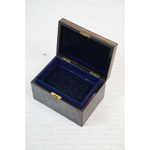 365 - Group of four antique boxes to include a Victorian coromandel 'Brooches' jewellery box (14cm wide), ... 