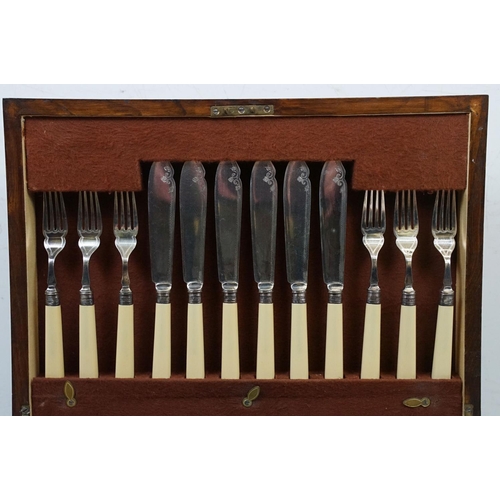 366 - Late 19th / early 20th C silver plated six-setting canteen of cutlery, housed within an oak box