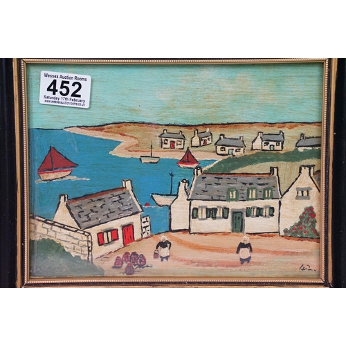 452 - Brittany harbour scene, oil on board, 16 x 22cm, framed and glazed