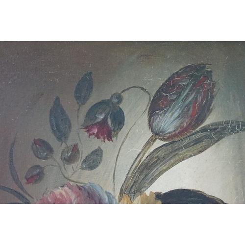 453 - English School, still life goblet of flowers, oil on panel, 19.5 x 14.5cm, gilt framed