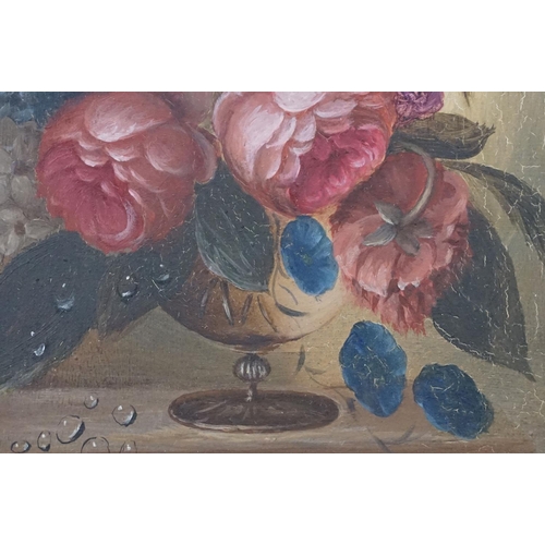 453 - English School, still life goblet of flowers, oil on panel, 19.5 x 14.5cm, gilt framed