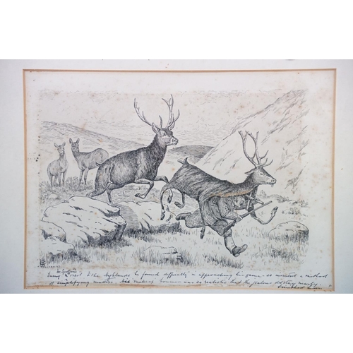 454 - G H Jalland, Scottish cartoon scene, pen and ink, signed and monogrammed lower left and dated 97, ex... 