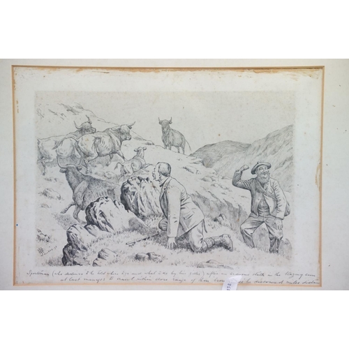 454 - G H Jalland, Scottish cartoon scene, pen and ink, signed and monogrammed lower left and dated 97, ex... 