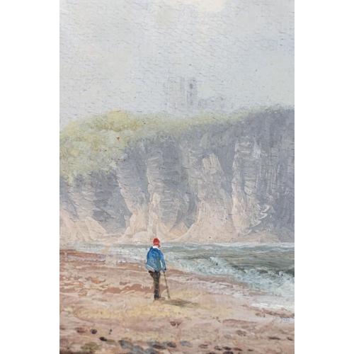 459 - H Cook, figure on a beach with sailing boats at sea, oil on canvas, signed lower right and indistinc... 