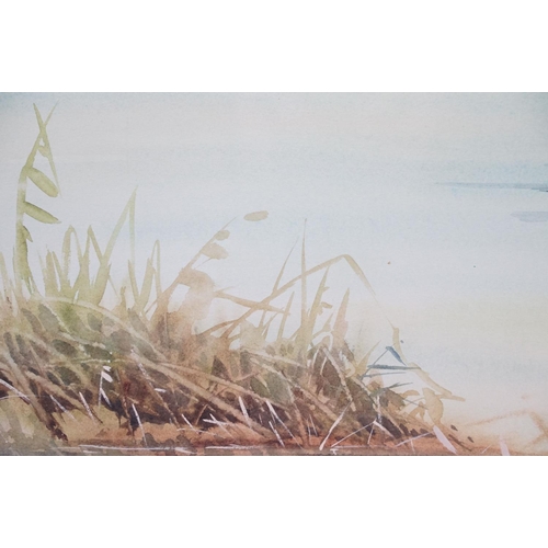 464 - Large watercolour of teal in a natural setting, signed Ian Bowles