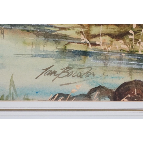 464 - Large watercolour of teal in a natural setting, signed Ian Bowles