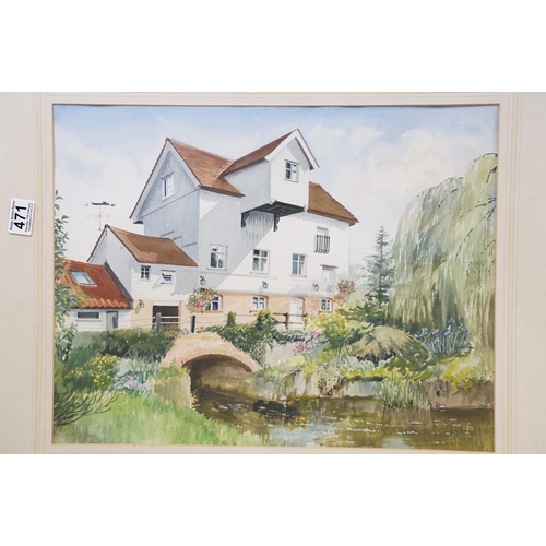 471 - Five 20th Century framed and glazed pictures to include; unsigned oil on board landscape scene, hand... 