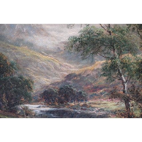 472 - Andrew Lennox (19th / 20th century), Scottish landscape with Highland cattle in a river, oil on canv... 