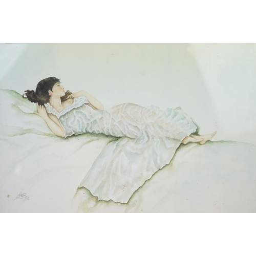 473 - Study of a reclining lady, watercolour, indistinctly signed lower left and dated '62, 29 x 39.5cm, f... 