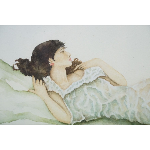 473 - Study of a reclining lady, watercolour, indistinctly signed lower left and dated '62, 29 x 39.5cm, f... 