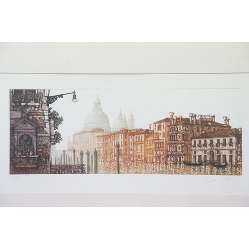 495 - Ugo Baracco aquatint limited edition print of Venice depicting a view of the grand canal, together w... 