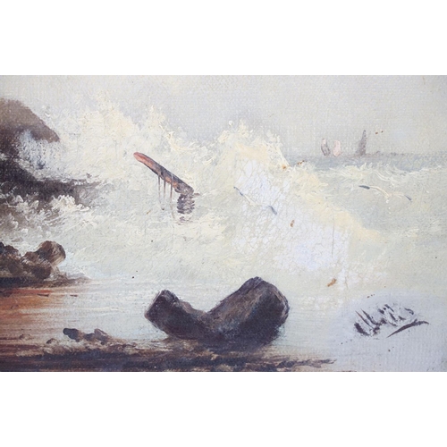 506 - Two 19th Century oil on canvas paintings to include a coastal scene depicting wave on rocks and a ga... 