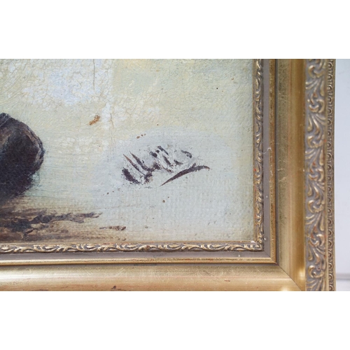 506 - Two 19th Century oil on canvas paintings to include a coastal scene depicting wave on rocks and a ga... 