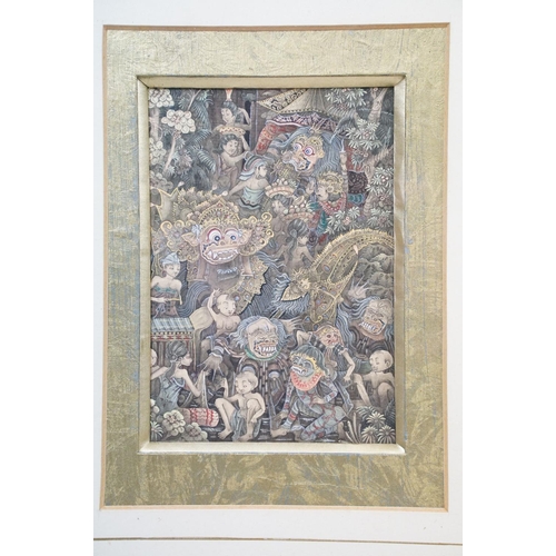 508 - Balinese School, a finely executed watercolour miniature depicting mythological characters, 13 x 9cm... 