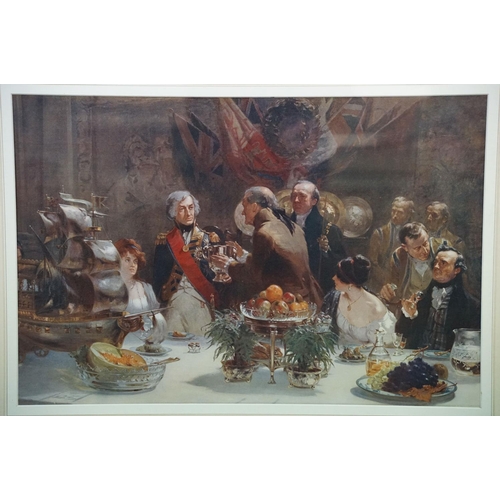 514 - Fred Roe, a vintage chromolithograph of a banquet scene with Admiral Horatio Nelson, contained in a ... 