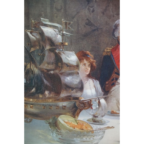 514 - Fred Roe, a vintage chromolithograph of a banquet scene with Admiral Horatio Nelson, contained in a ... 