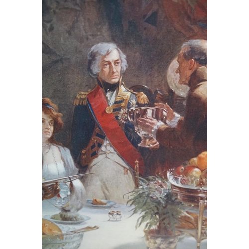 514 - Fred Roe, a vintage chromolithograph of a banquet scene with Admiral Horatio Nelson, contained in a ... 