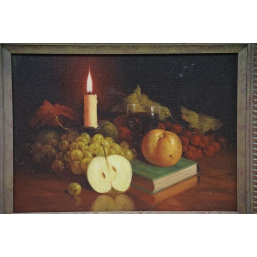 519 - Howard Shingler (b.1953), still life, fruit and wine, oil on canvas, signed lower right, 34 x 24cm, ... 