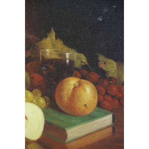 519 - Howard Shingler (b.1953), still life, fruit and wine, oil on canvas, signed lower right, 34 x 24cm, ... 