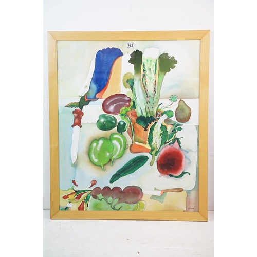 522 - David Evans (British 1929 - 1988) Watercolour of Still Life Vegetables, signed lower right, 66cm x 8... 