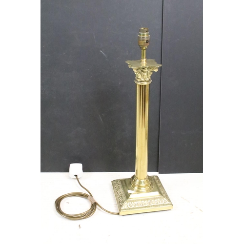 151 - Pair of brass neo classical lamp bases having reeded columns with square bases and Corinthian capita... 