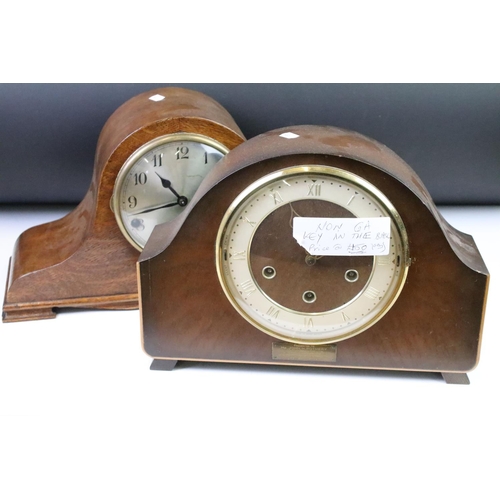 152 - Two early 20th Century mantle clock to include an oak cased Napoleons hat clock and a Smiths mahogan... 