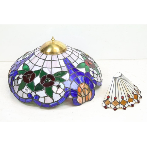 155 - Tiffany style leaded glass ceiling shade with brass mounts, together with a similar wall mounting le... 