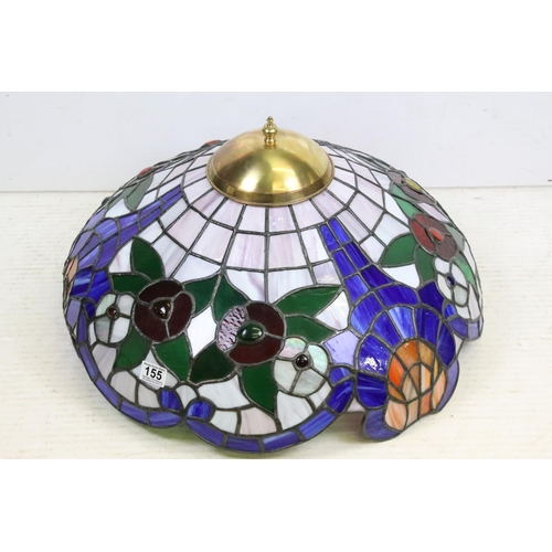 155 - Tiffany style leaded glass ceiling shade with brass mounts, together with a similar wall mounting le... 