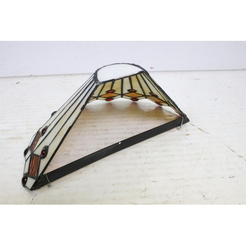 155 - Tiffany style leaded glass ceiling shade with brass mounts, together with a similar wall mounting le... 