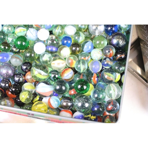 332 - A collection of mixed marbles of various sizes and colours contained within two boxes.