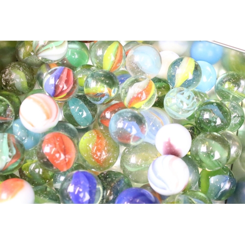 332 - A collection of mixed marbles of various sizes and colours contained within two boxes.