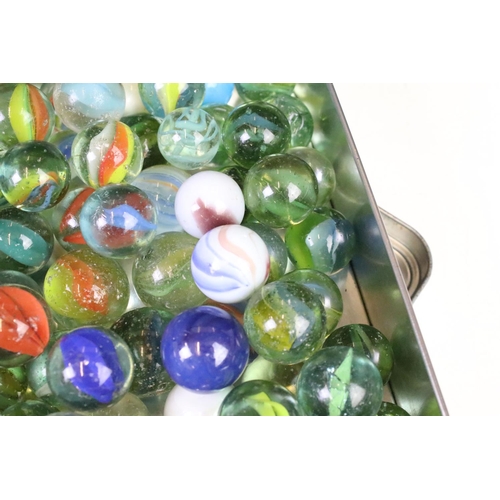 332 - A collection of mixed marbles of various sizes and colours contained within two boxes.