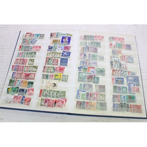 395 - Large collection of empty stamp collectors albums  together with one box of assorted world kilo ware... 