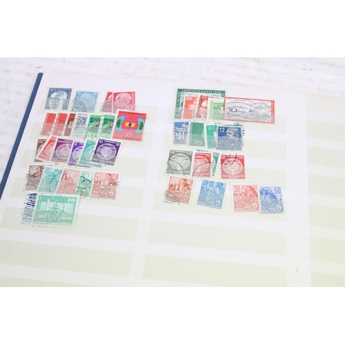 395 - Large collection of empty stamp collectors albums  together with one box of assorted world kilo ware... 