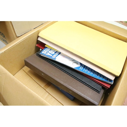 395 - Large collection of empty stamp collectors albums  together with one box of assorted world kilo ware... 